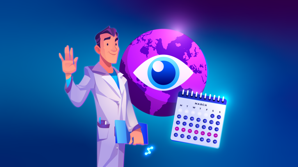 Lekarz optometrysta promujący profilaktykę wzroku podczas Światowego Tygodnia Optometrii